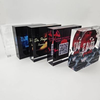 Solid Clear Acrylic Display UV Printed Logo Block 30mm Thickness Home Decoration
